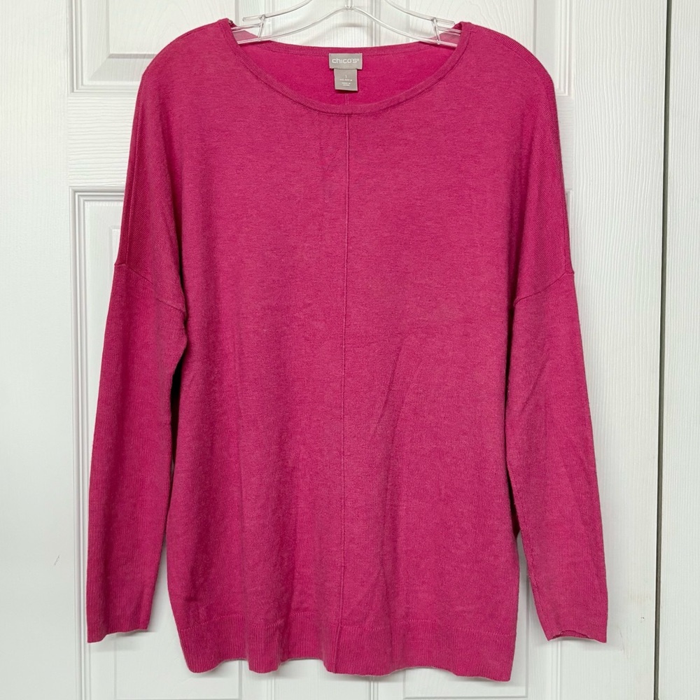 Chico's‎ Cashmere Blend Relaxed Fit Pullover Dark Pink SOFT Sweater Sz 1 Medium
